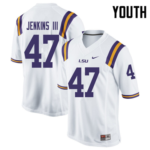 Youth #47 Nelson Jenkins III LSU Tigers College Football Jerseys Sale-White - Click Image to Close